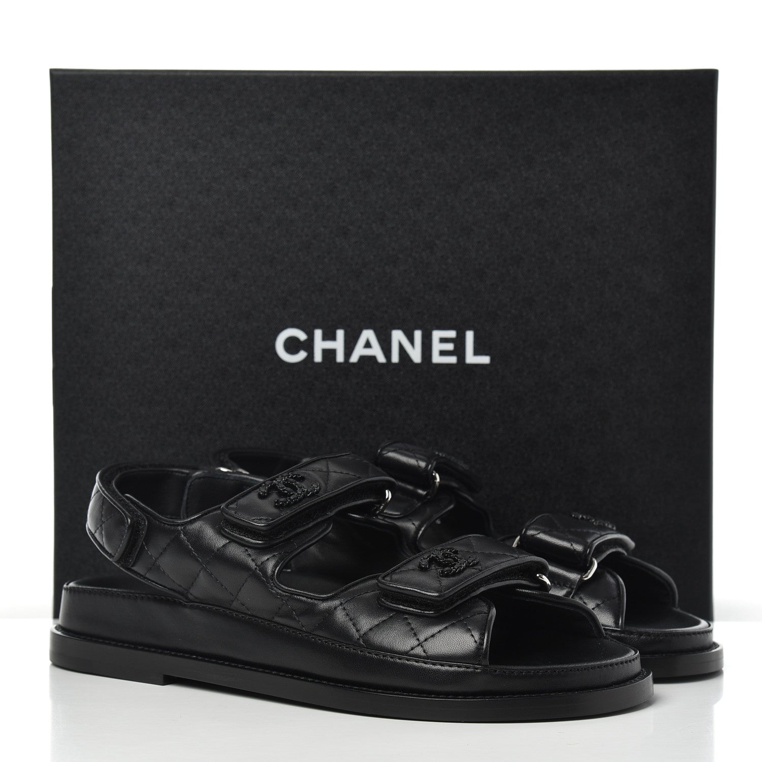 Chanel Lambskin Velcro Dad Sandals 36.5 Black 11 of 11