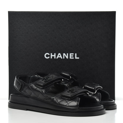 Chanel Lambskin Velcro Dad Sandals 36.5 Black 11 of 11