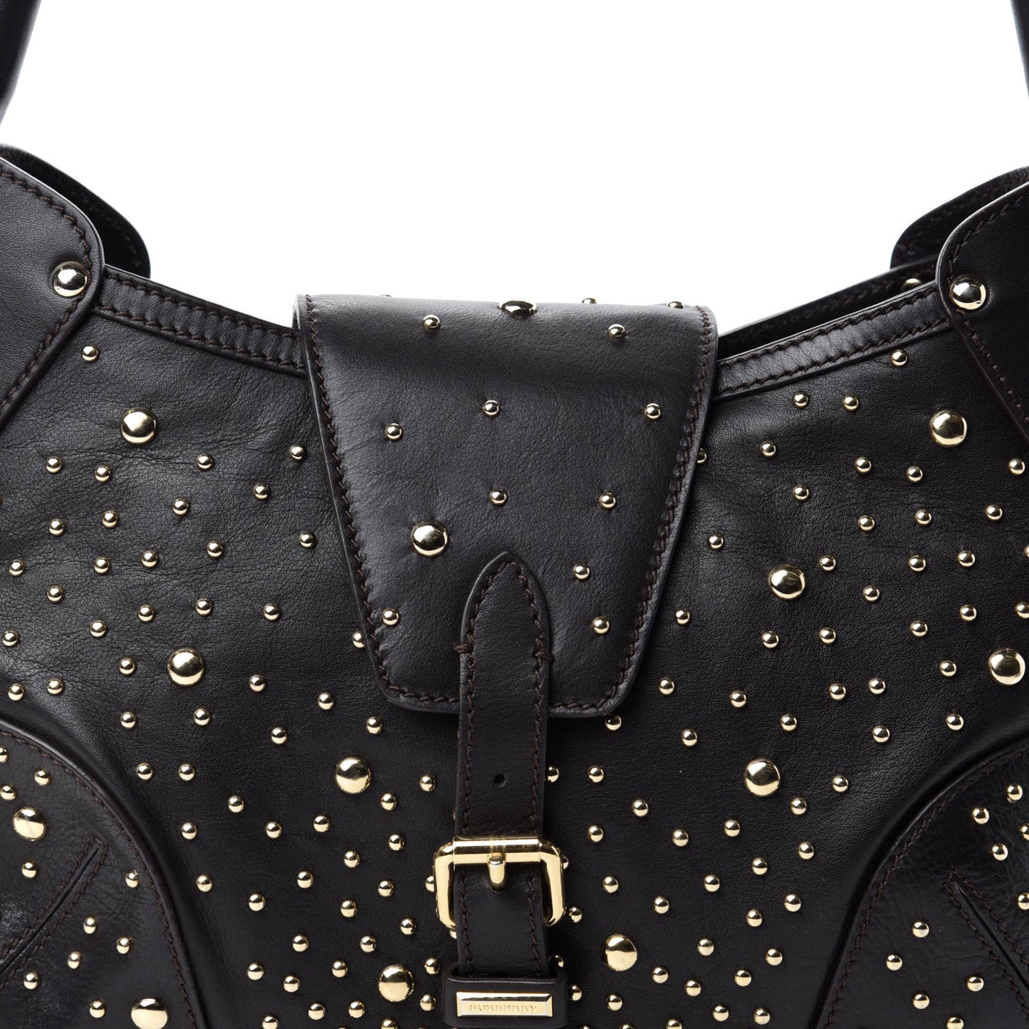 Calfskin Hackford Studded Hobo Brown