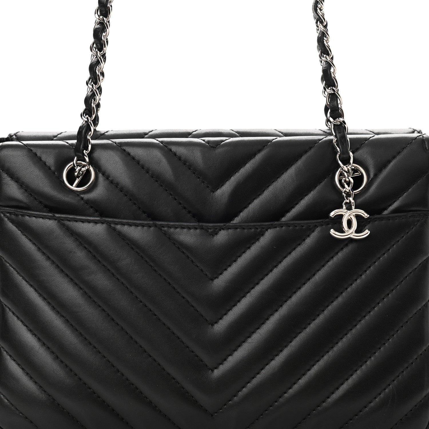 Chanel Lambskin Surpique Chevron Small Tote Black 8 of 10