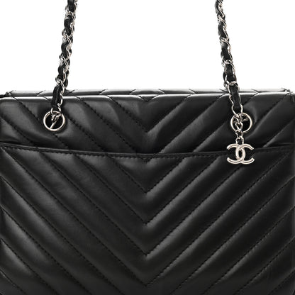 Chanel Lambskin Surpique Chevron Small Tote Black 8 of 10