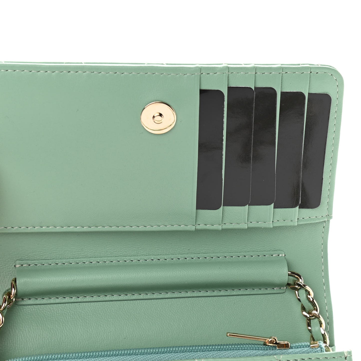 Lambskin Quilted Mini Wallet On Chain WOC Light Green