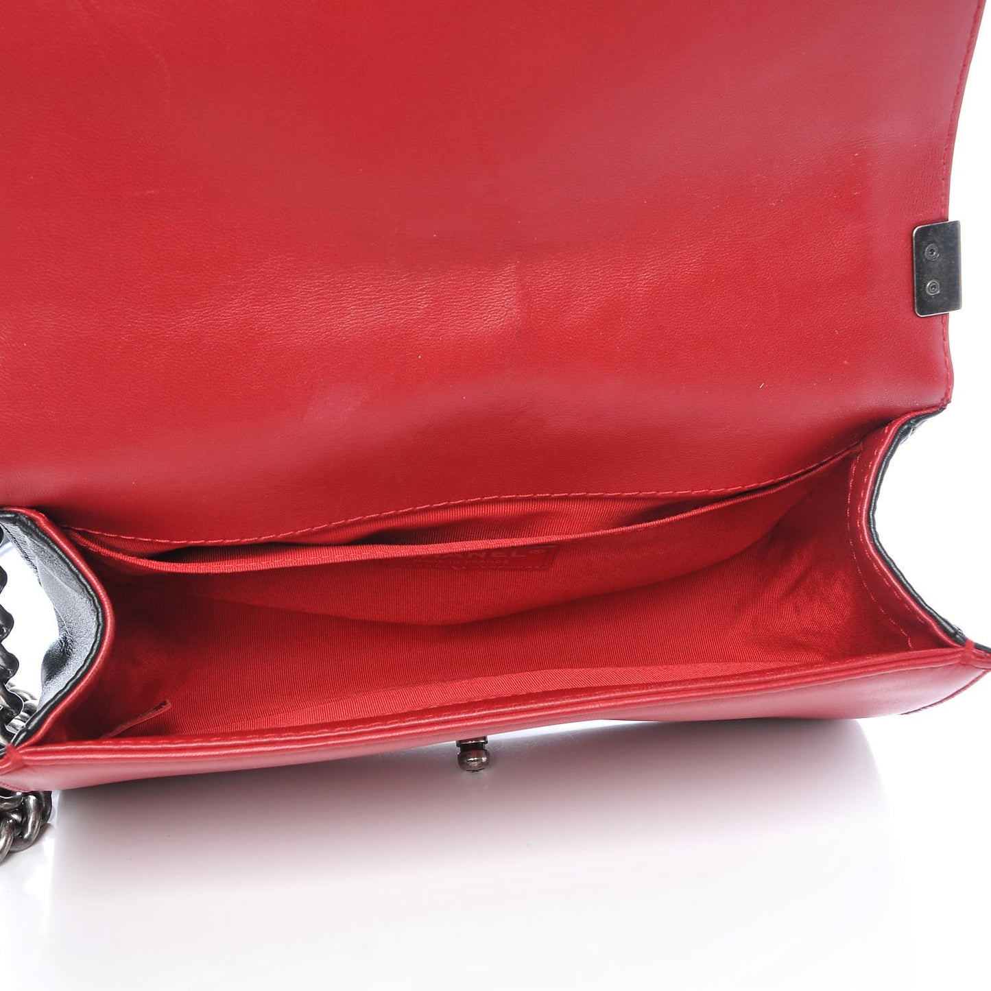 Lambskin Quilted Medium Boy Flap Black Red