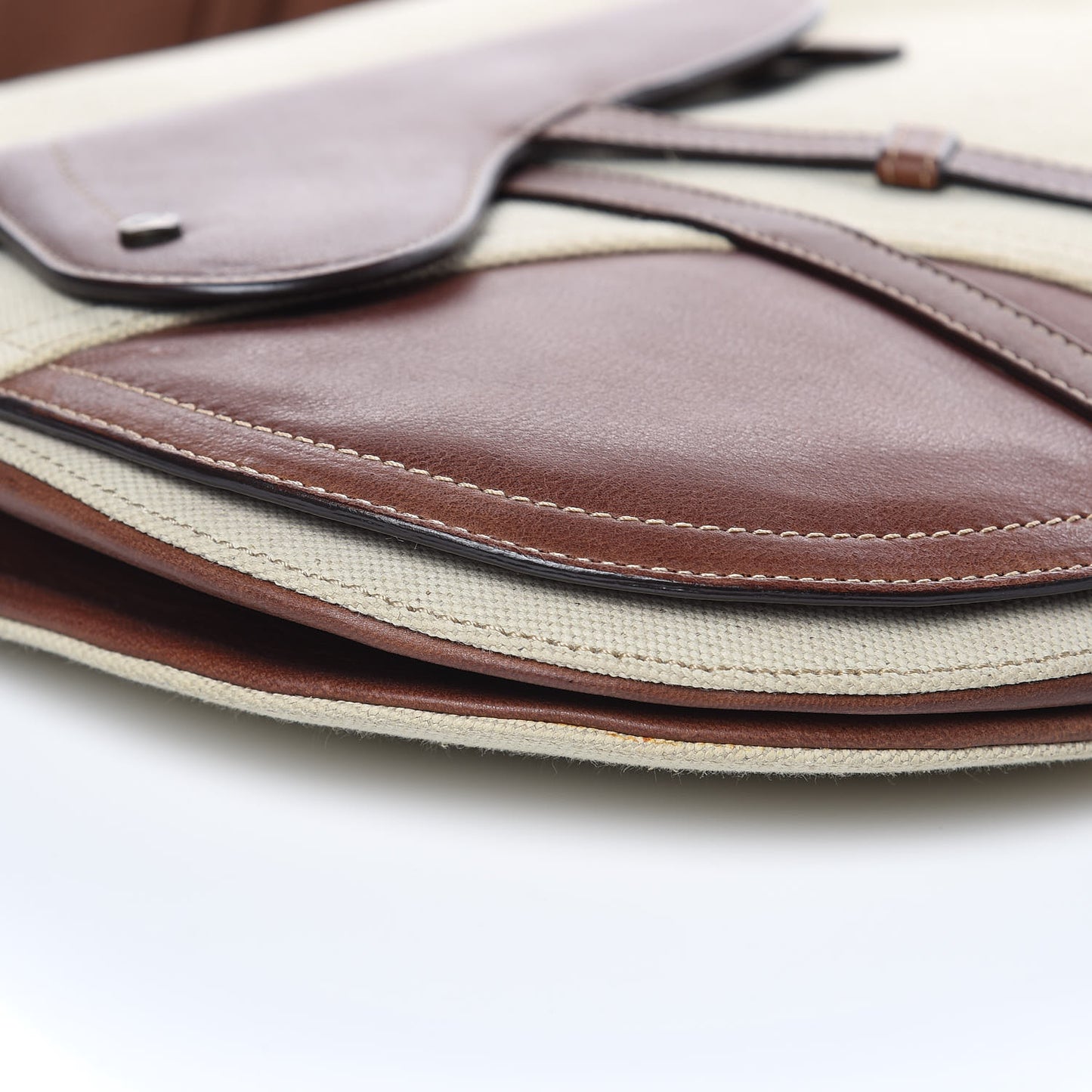 Calfskin Canvas Saddle Bag Beige
