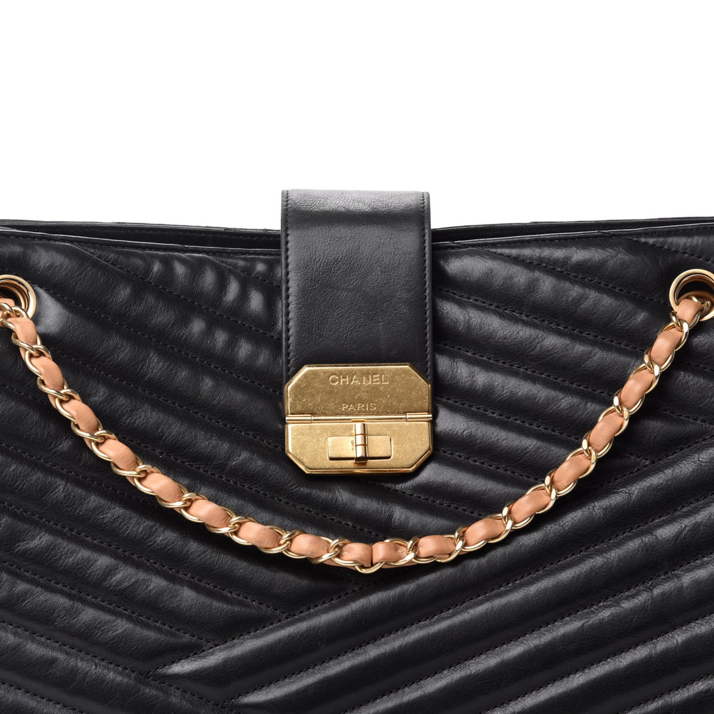 Calfskin Chevron Quilted Gabrielle Tote Black