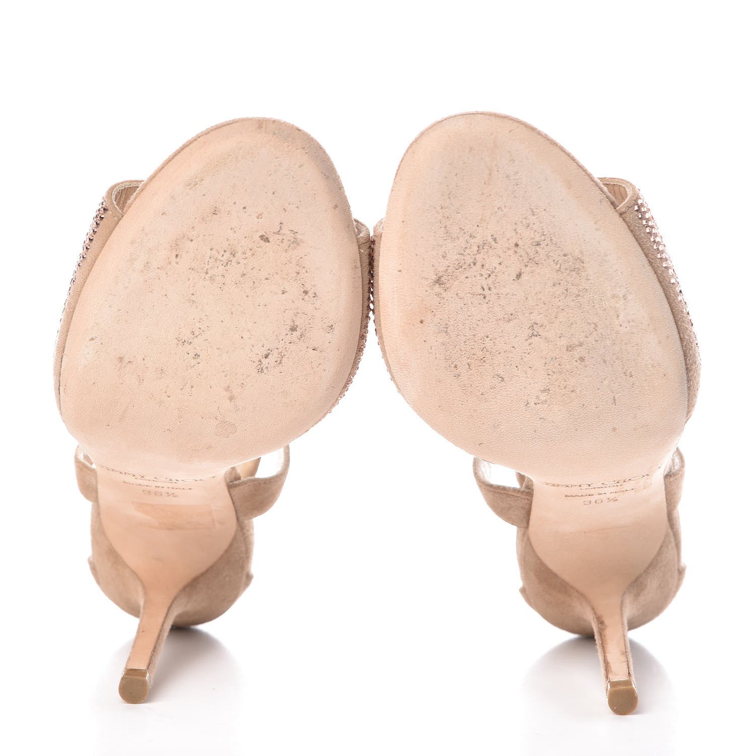 Jimmy Choo Suede Crystal T-Strap Sandals 36.5 Nude 7 of 9