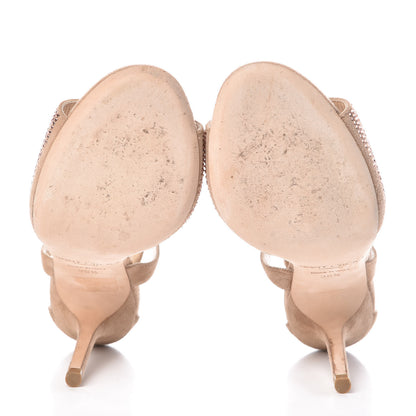 Jimmy Choo Suede Crystal T-Strap Sandals 36.5 Nude 7 of 9