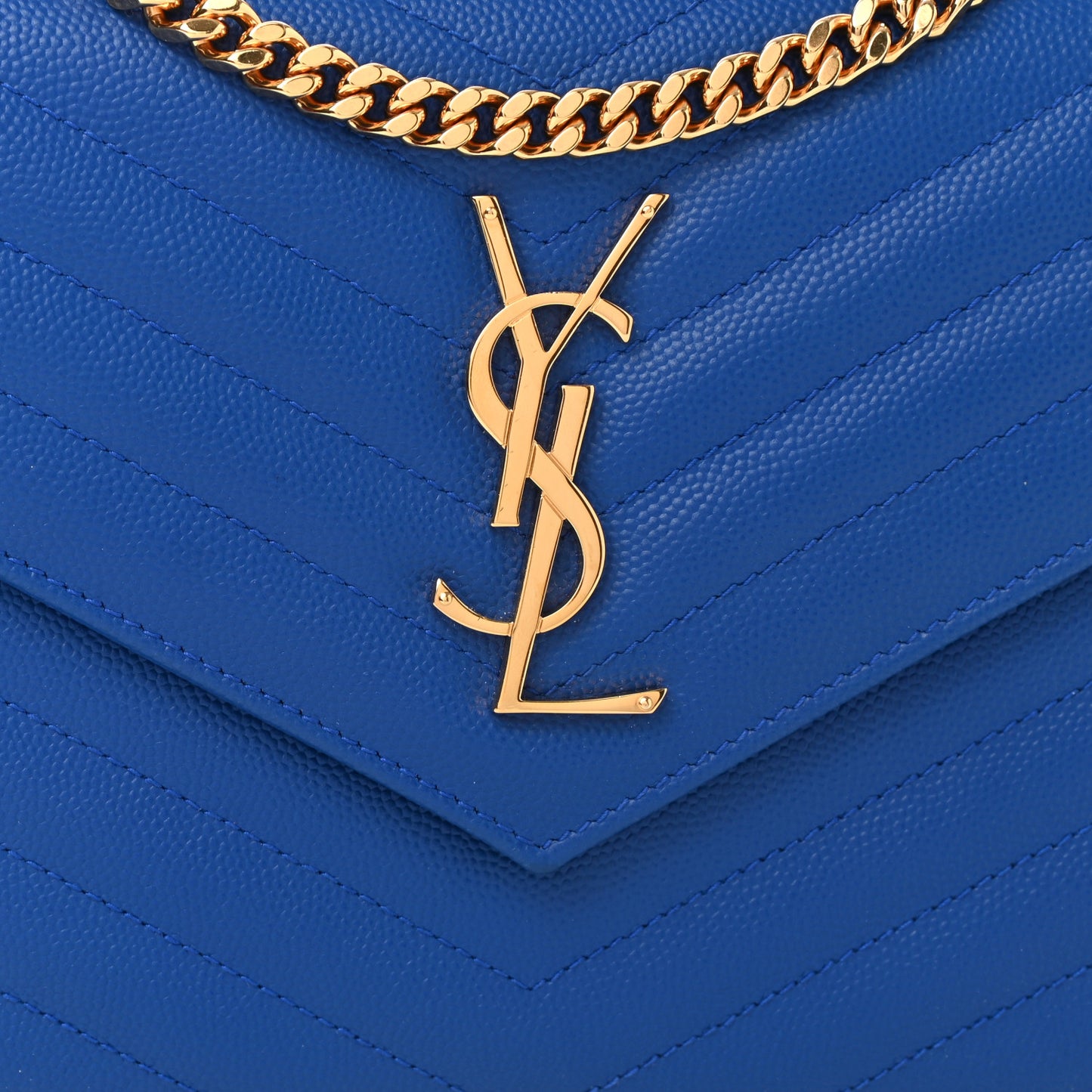 Grain De Poudre Matelasse Chevron Monogram Chain Wallet Blue Majorelle