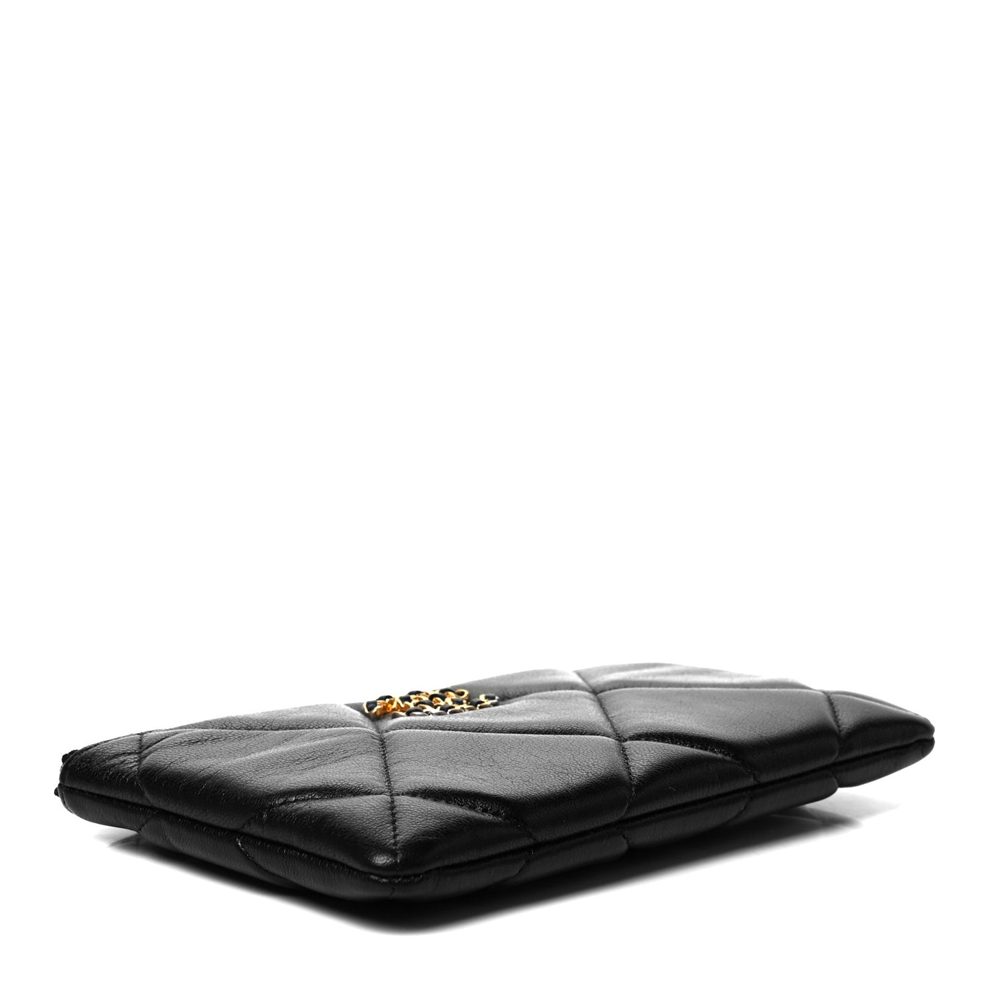 Shiny Goatskin Quilted Small Chanel 19 Pouch Black