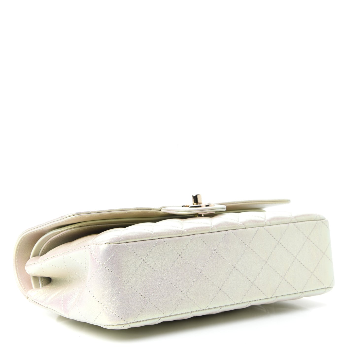 Iridescent Lambskin Quilted Medium Double Flap Ivory