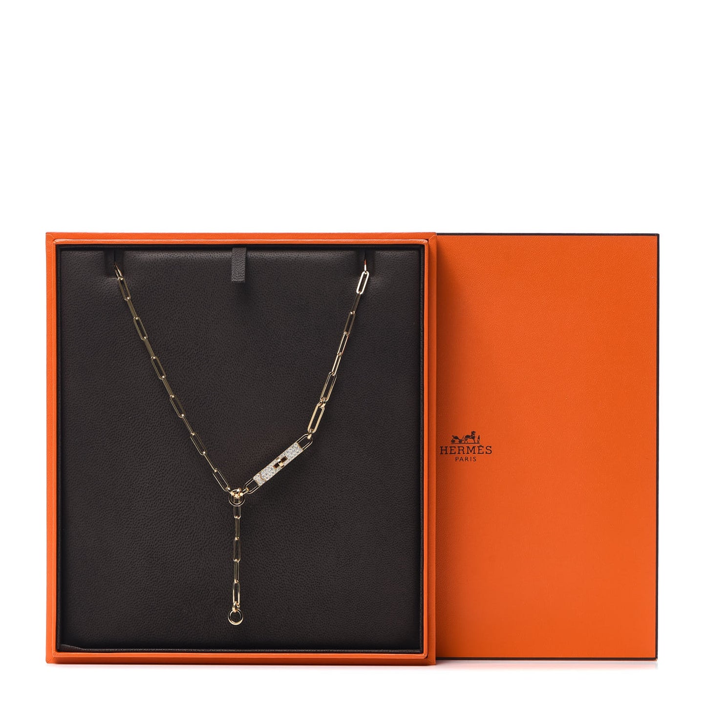 18K Yellow Gold Diamond Pave PM Kelly Chaine Lariat Necklace ST