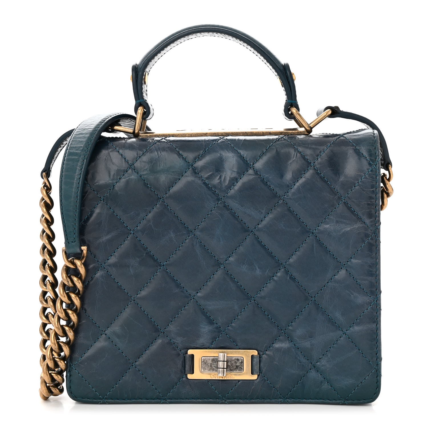 Chanel Glazed Calfskin Quilted Rita Top Handle Flap Blue 1 of 11
