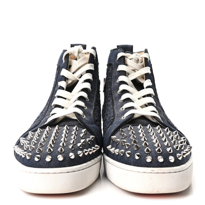 Christian Louboutin Denim Woven Lou Spikes Flat Sneakers 44.5 Blue 3 of 9