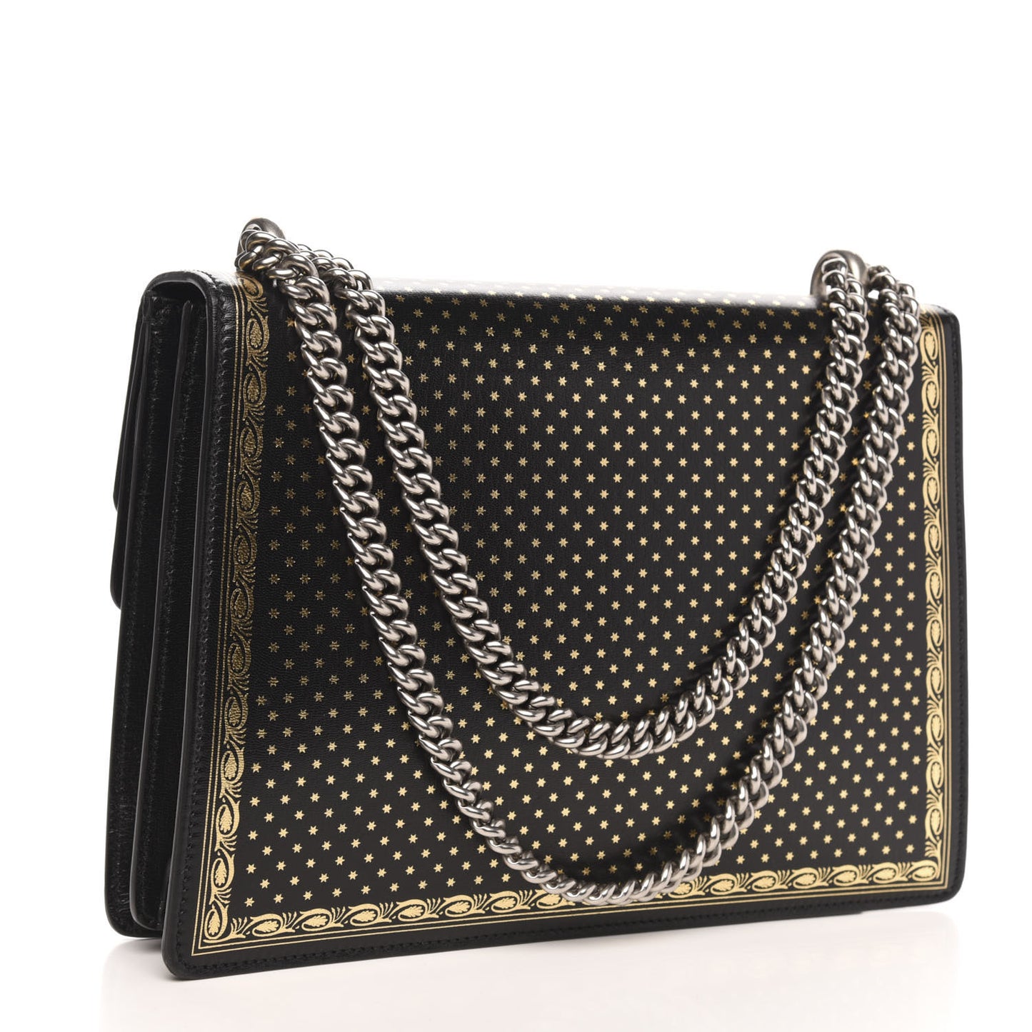 X SEGA Calfskin GUCCY Stars Medium Dionysus Shoulder Bag Black Gold
