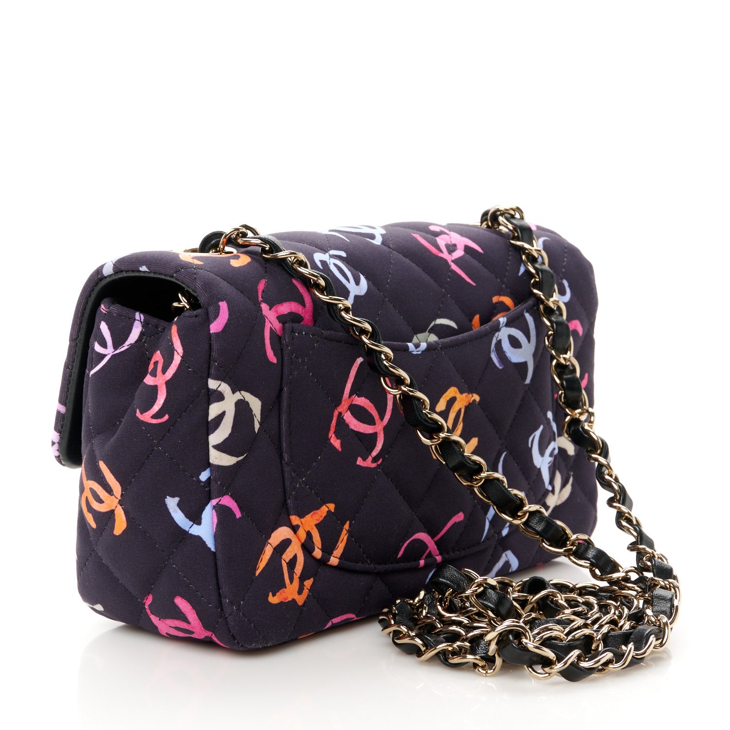 Chanel Printed Fabric Quilted Mini Rectangular Flap Black Pink Blue Yellow Orange 2 of 12