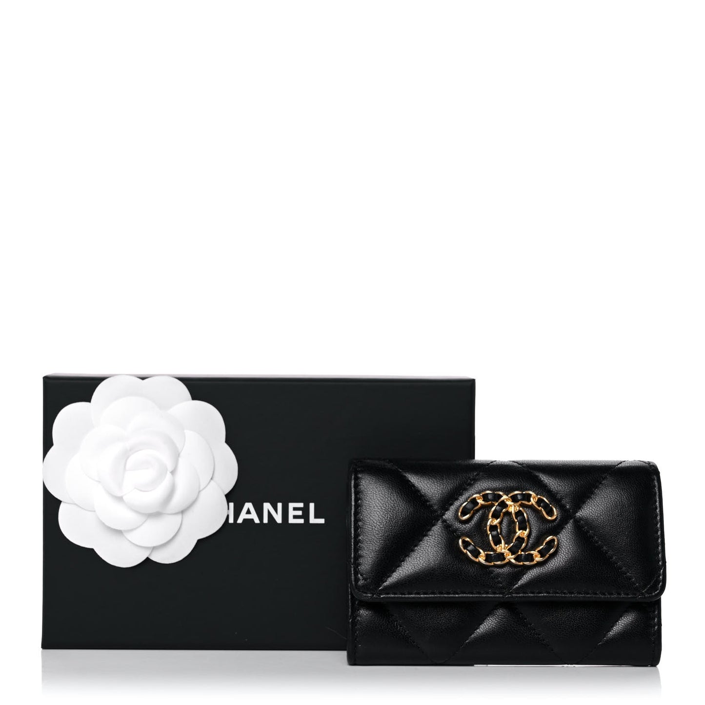Lambskin Quilted Chanel 19 Flap Card Holder Black