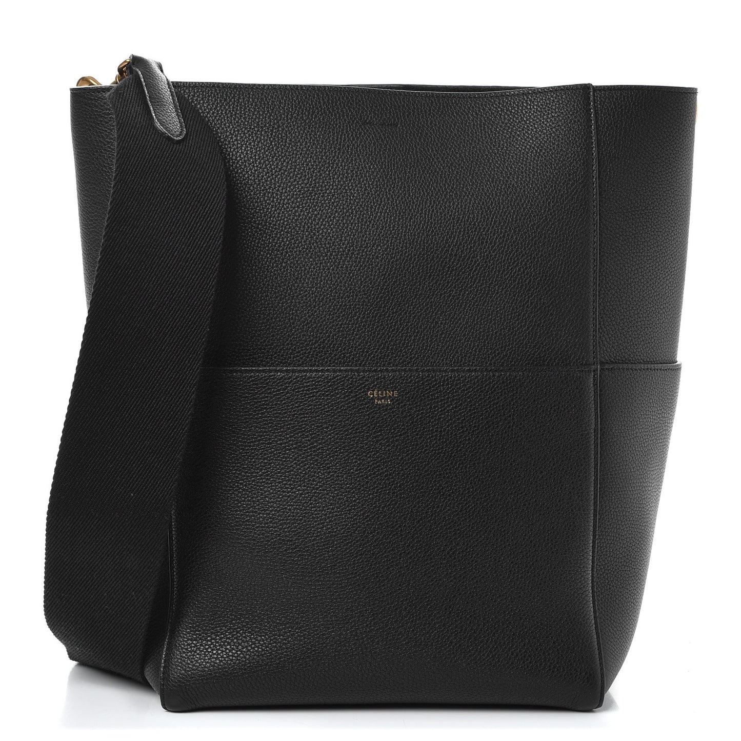 Soft Grained Calfskin Sangle Bucket Bag Black