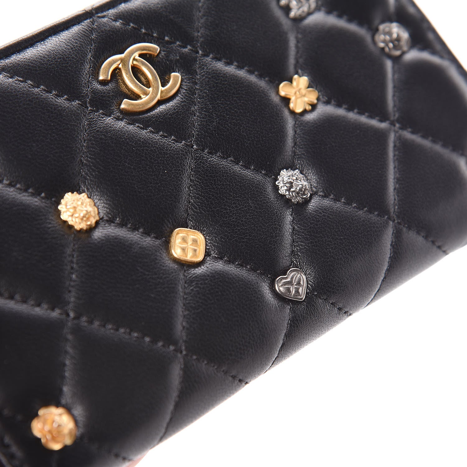 Chanel Lambskin Quilted Small Lucky Charms Zip Around Wallet Black 10 of 12