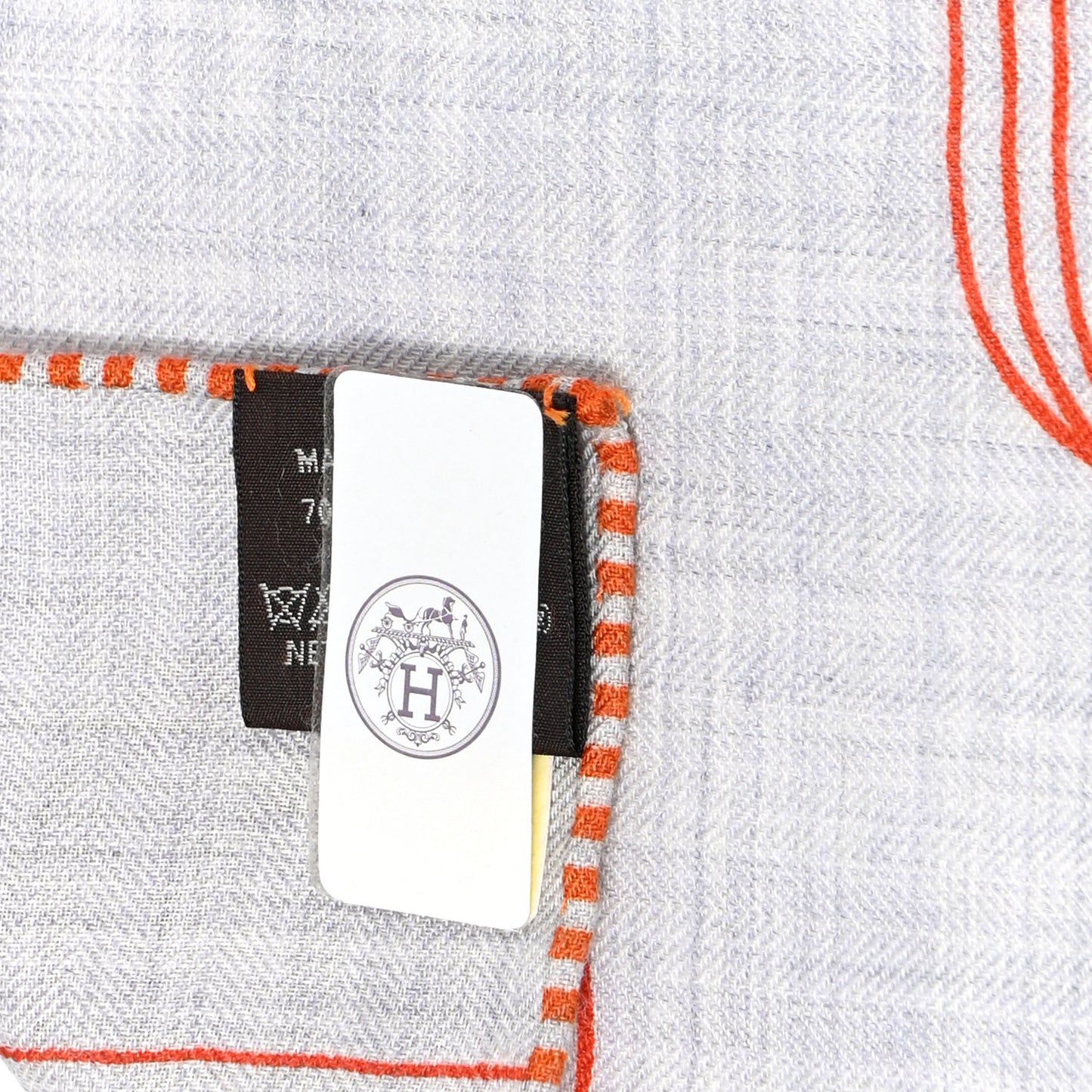 Cashmere Silk Horse Club Shawl 140 Gris Chine Orange