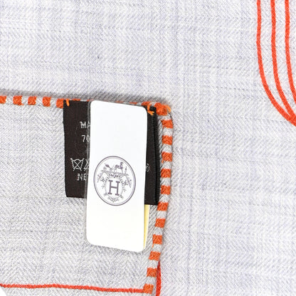 Hermes Cashmere Silk Horse Club Shawl 140 Gris Chine Orange 4 of 11