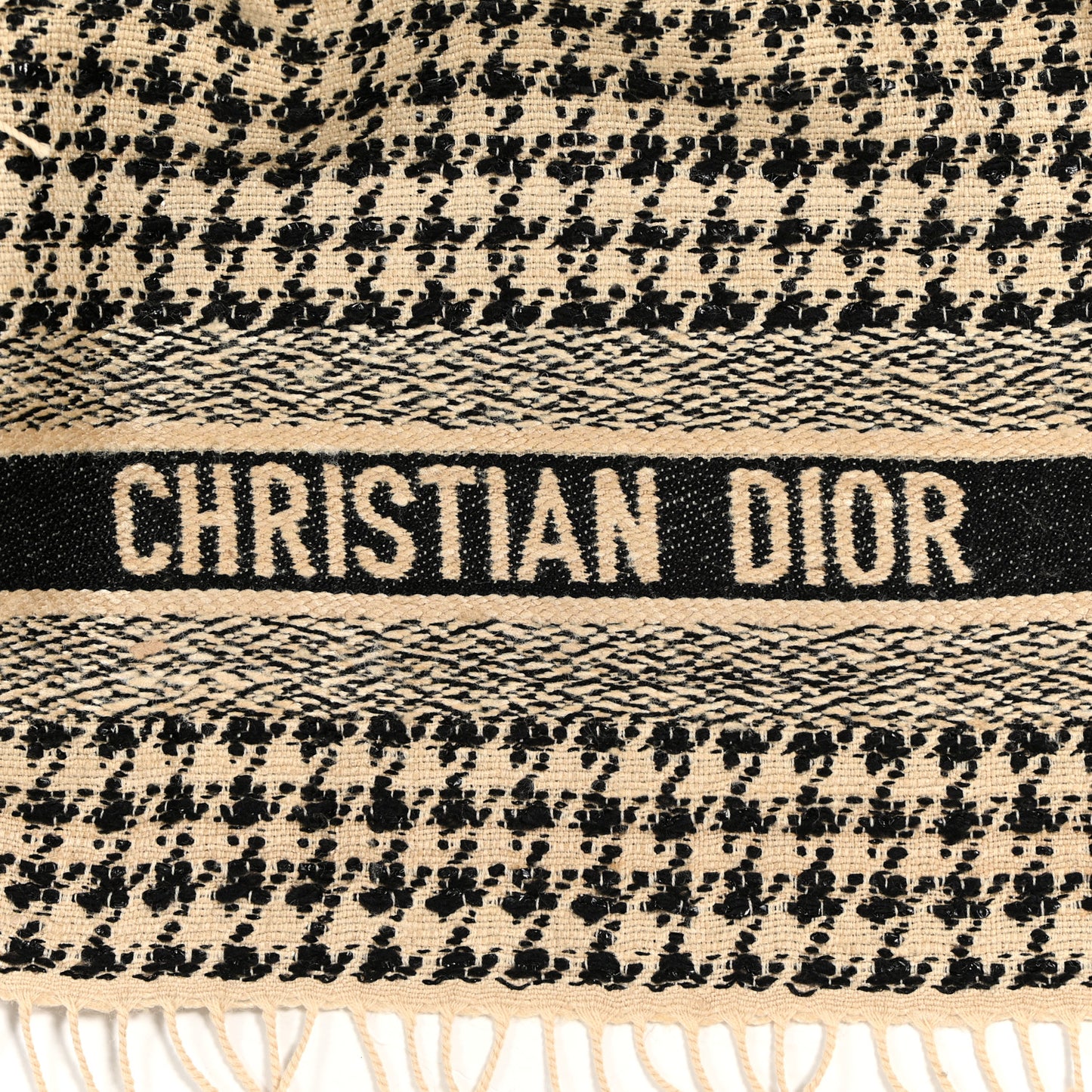 Wool Silk Houndstooth Fringe Scarf Beige Black
