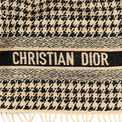 Christian Dior Wool Silk Houndstooth Fringe Scarf Beige Black 2 of 5