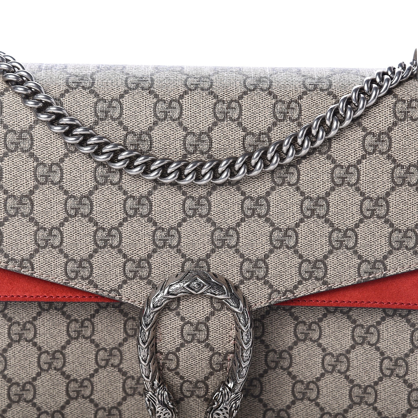 GG Supreme Monogram Suede Cudu Medium Dionysus Shoulder Bag Beige Ebony Vulcanic Red