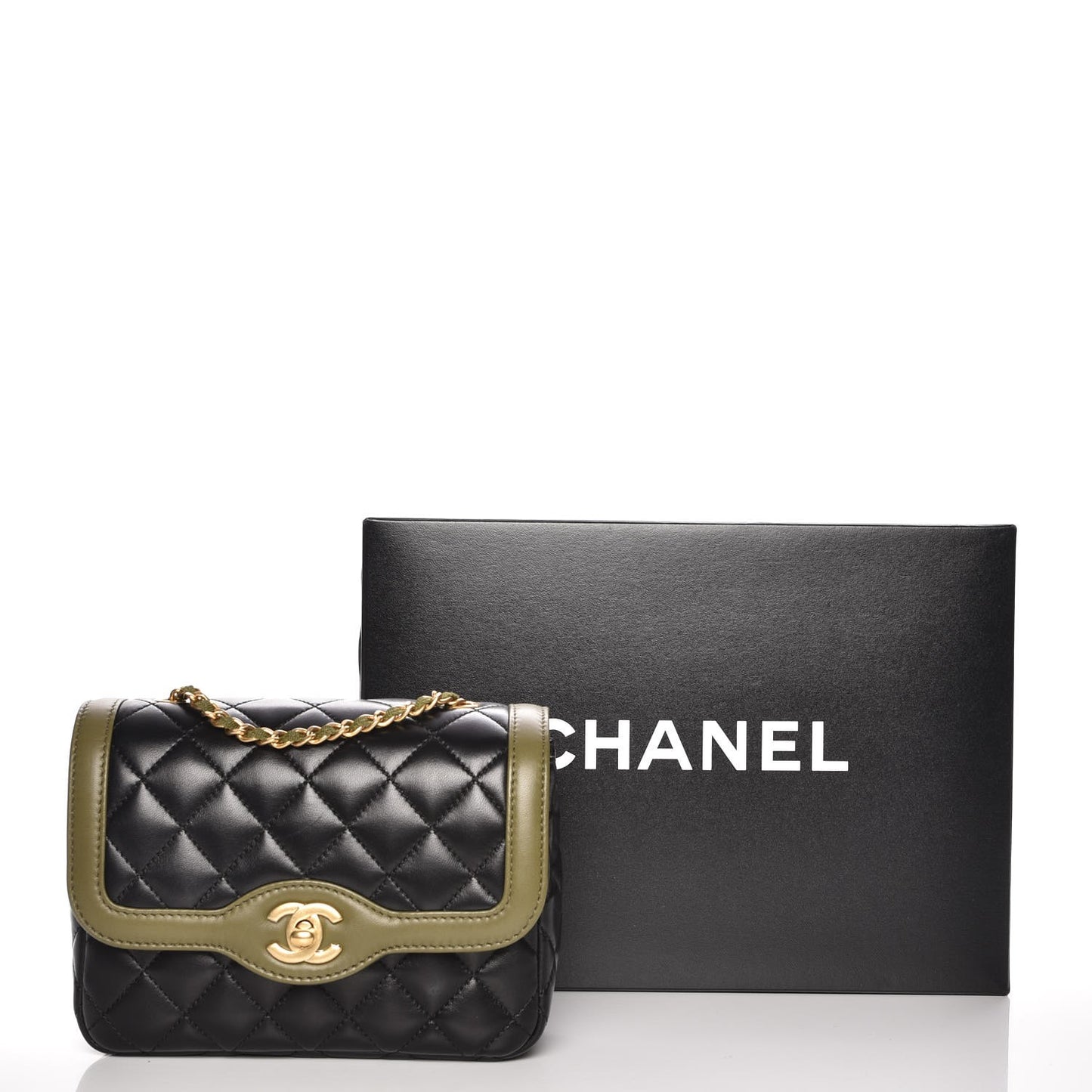 Lambskin Mini Square Flap Black Khaki