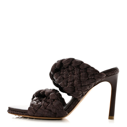 Bottega Veneta Nappa Twisted Intrecciato Raffia Slide Sandals 35.5 Bitter Chocolate 1 of 7