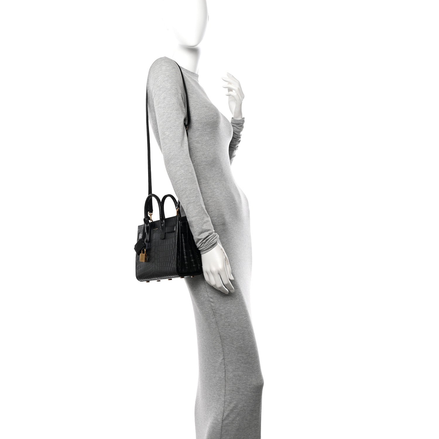 Saint Laurent Calfskin Crocodile Embossed Nano Sac De Jour Black 2 of 10