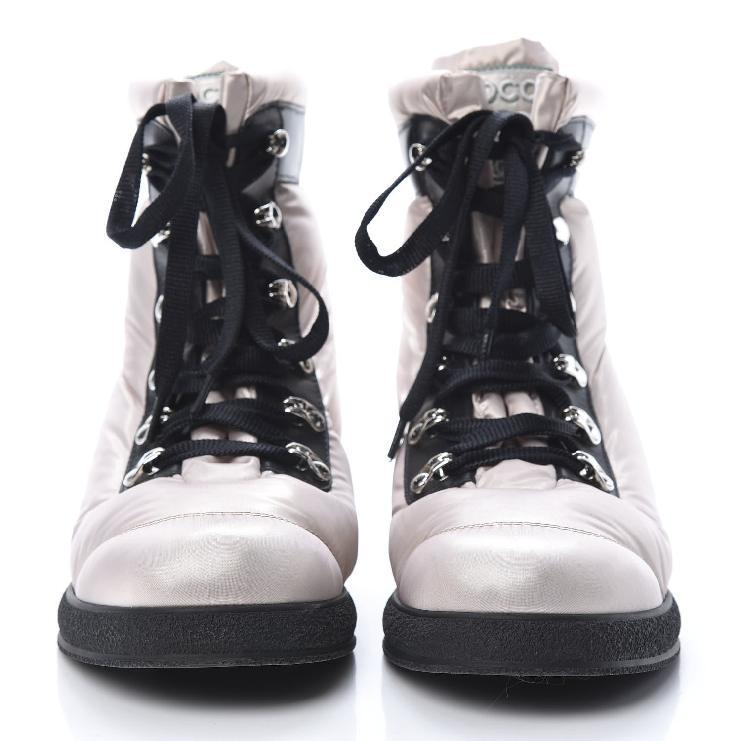 Chanel Nylon Calfskin Womens Coco Neige Short Boots 37.5 Beige Black 2 of 7