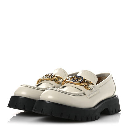Gucci Cordovan Lux Womens Jeanne Platform Lug Sole 30/45mm Loafers 39 Mystic White 4 of 13