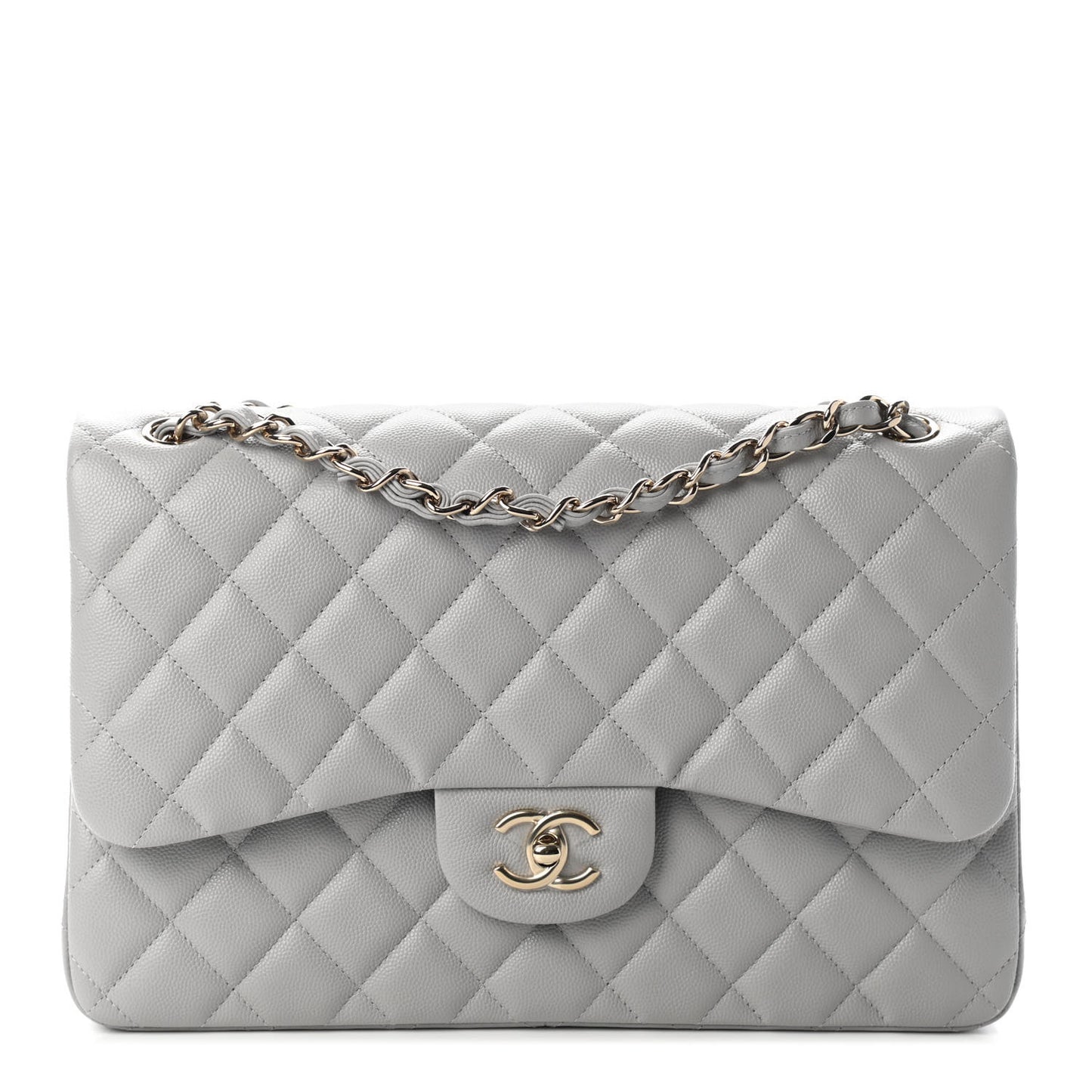 Caviar Quilted Jumbo Double Flap Grey