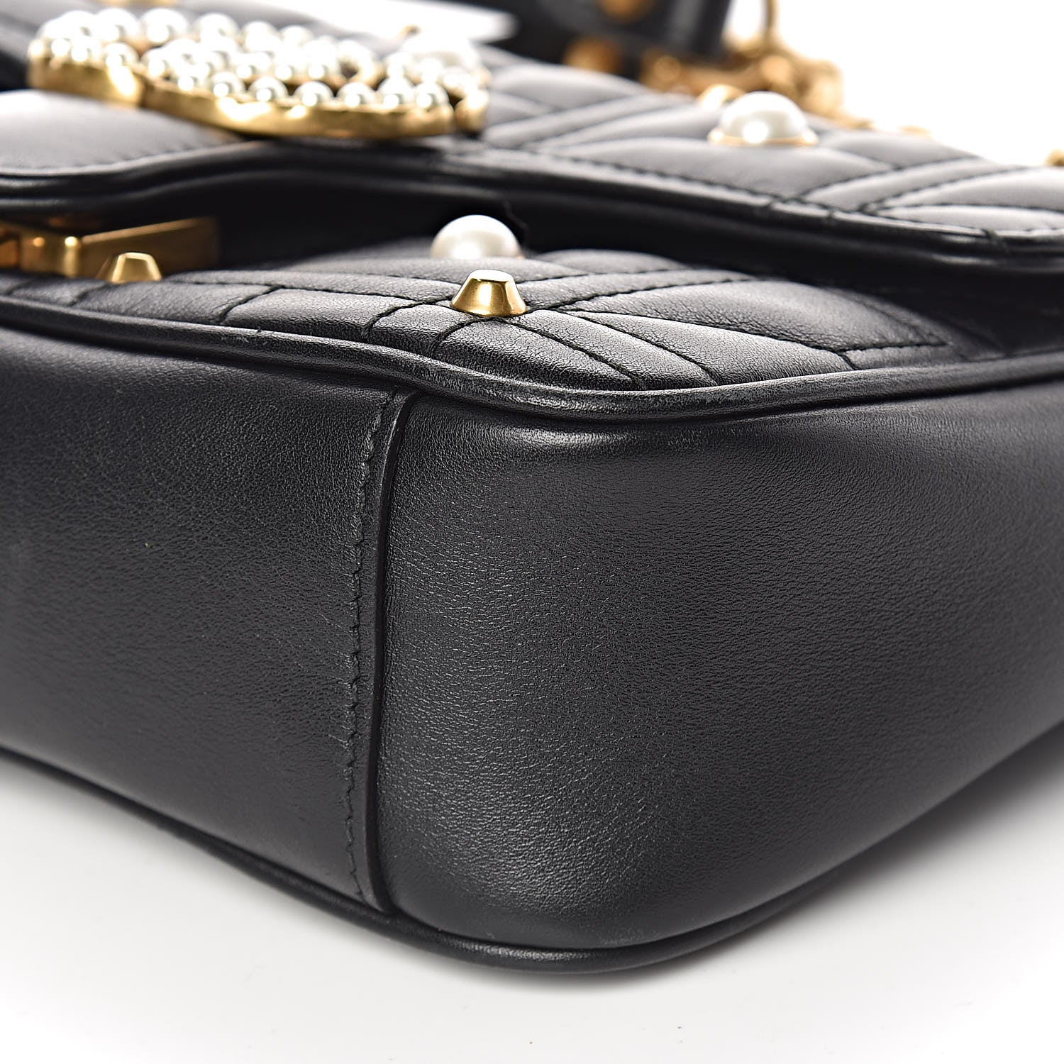 Gucci Calfskin Matelasse Studded Mini Pearly GG Marmont Shoulder Bag Black 9 of 10