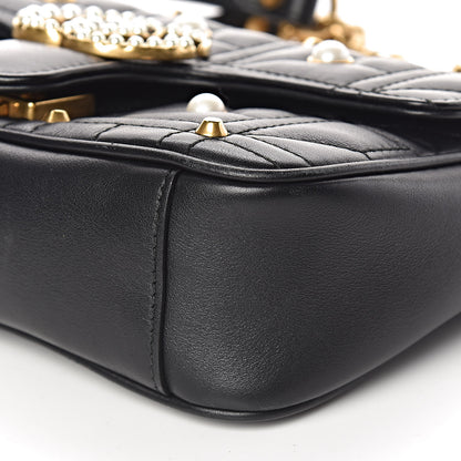 Gucci Calfskin Matelasse Studded Mini Pearly GG Marmont Shoulder Bag Black 9 of 10