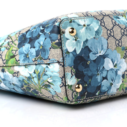 Gucci GG Supreme Monogram Blooms Medium Zippered Bucket Tote Beige Blue Navy Hibiscus Red 8 of 10