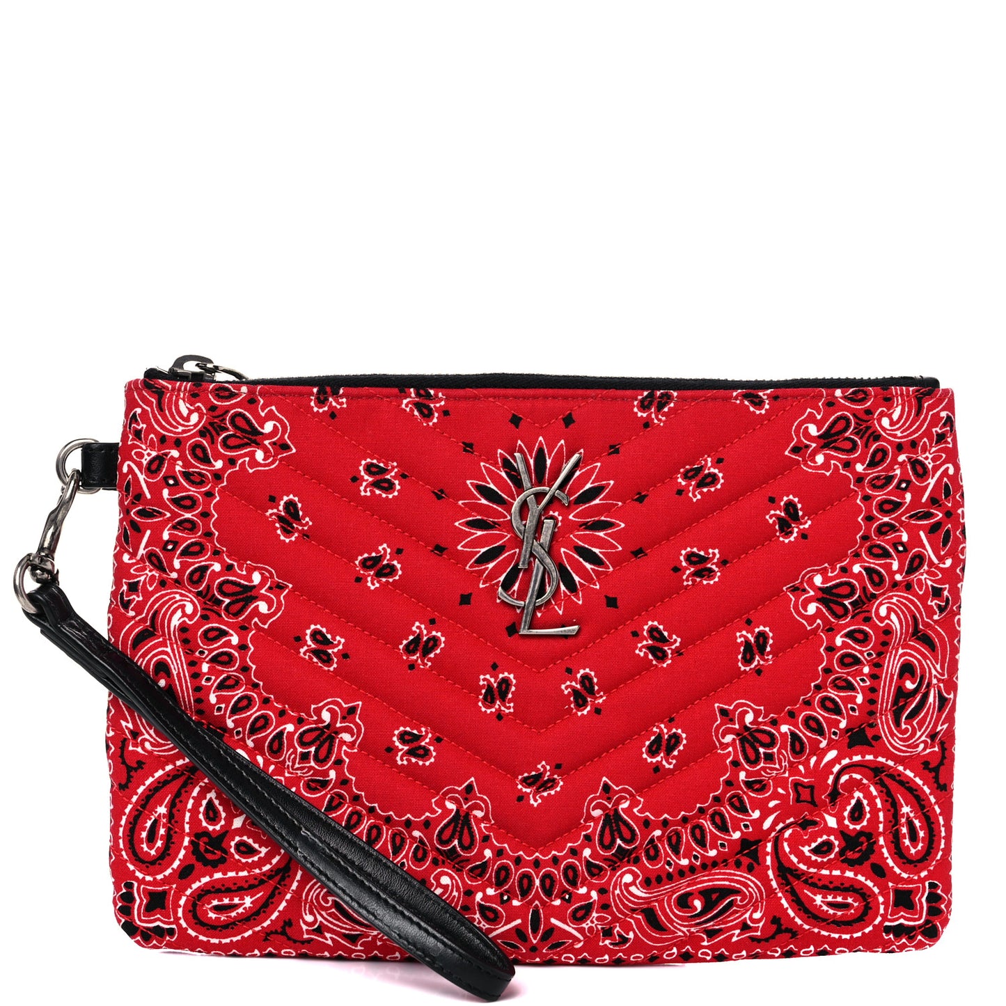 Canvas Bandana Chevron Monogram A5 Wristlet Red