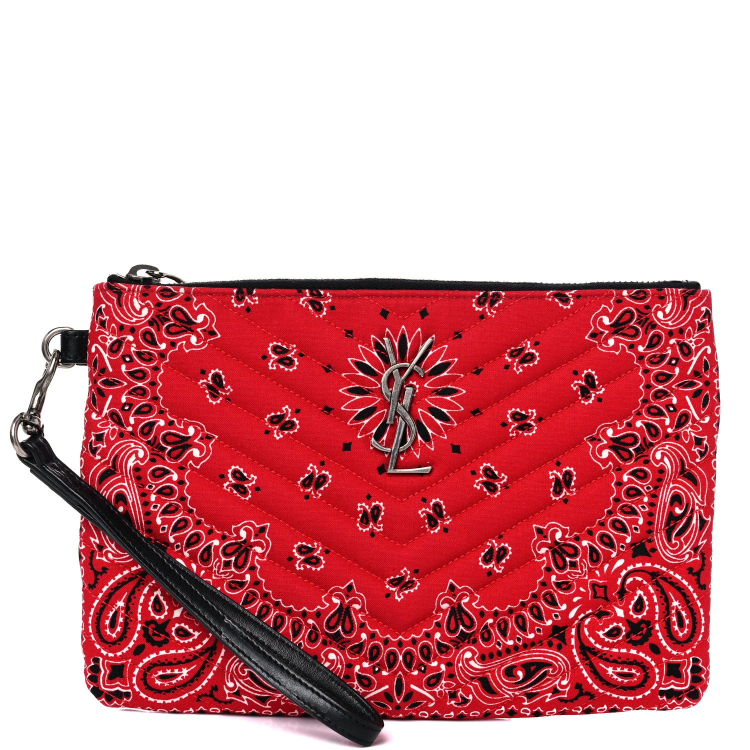 Saint Laurent Canvas Bandana Chevron Monogram A5 Wristlet Red 1 of 8