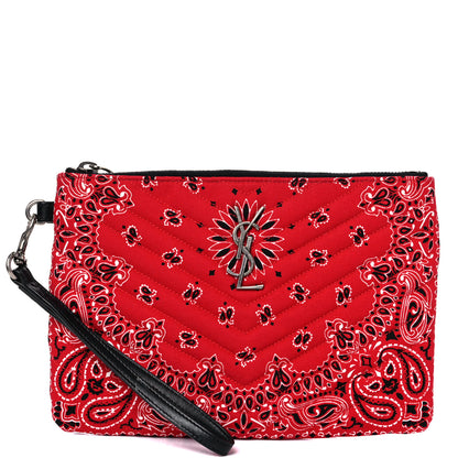 Saint Laurent Canvas Bandana Chevron Monogram A5 Wristlet Red 1 of 8
