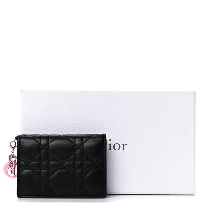 Christian Dior Lambskin Cannage Bi-Color Small Lady Dior Flap Card Holder Black Pink 11 of 11