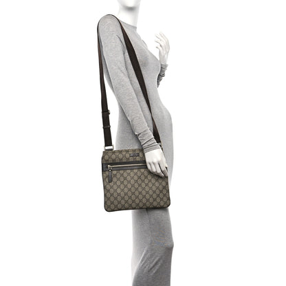 Gucci GG Supreme Monogram Selleria Calfskin Small Flat Side Zip Messenger Bag Beige Ebony Cocoa Dark Chocolate 2 of 11