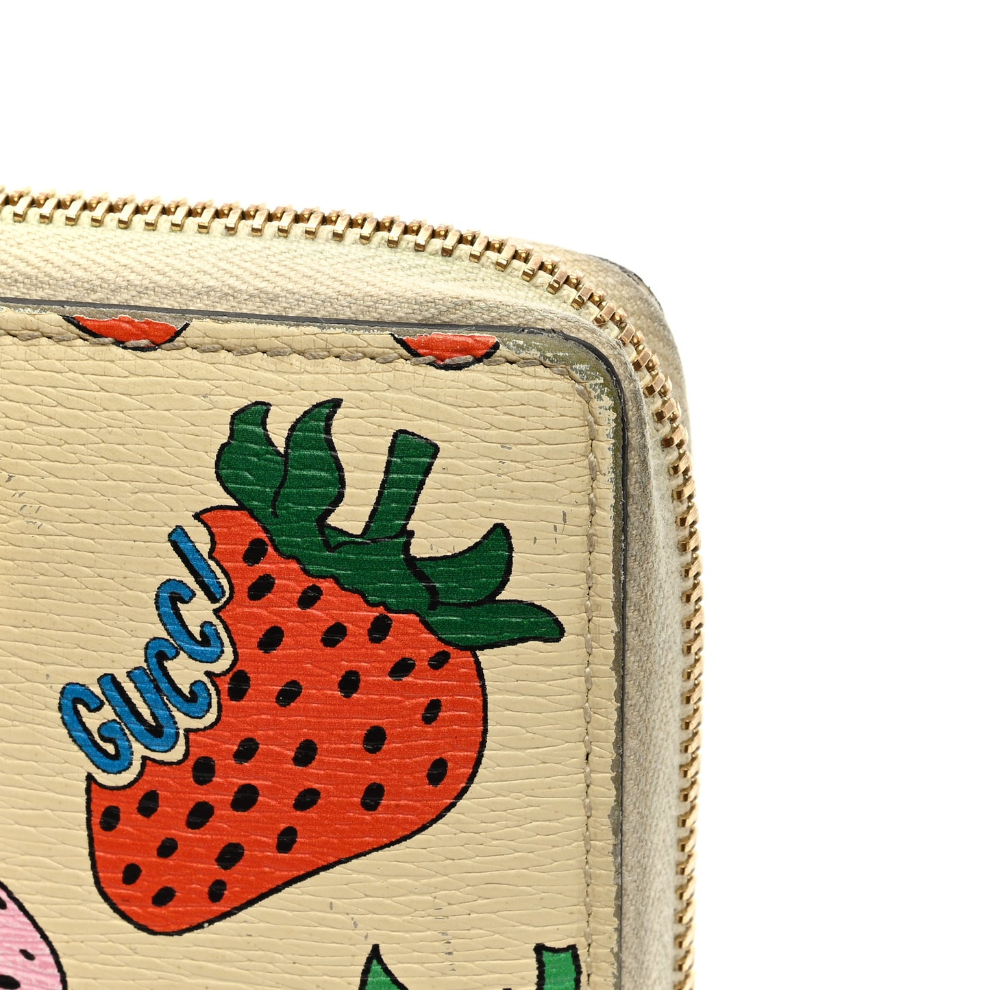 Grainy Calfskin Strawberry Zumi Zip Around Wallet Ivory Red