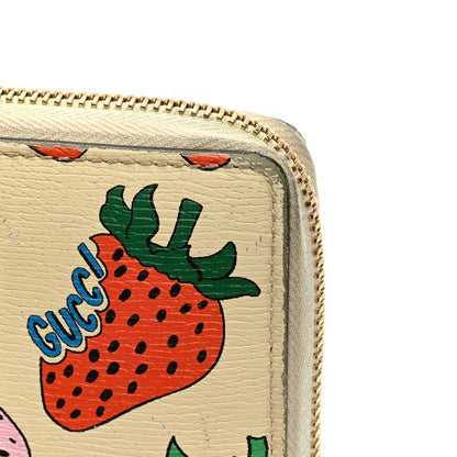 Gucci Grainy Calfskin Strawberry Zumi Zip Around Wallet Ivory Red 7 of 10