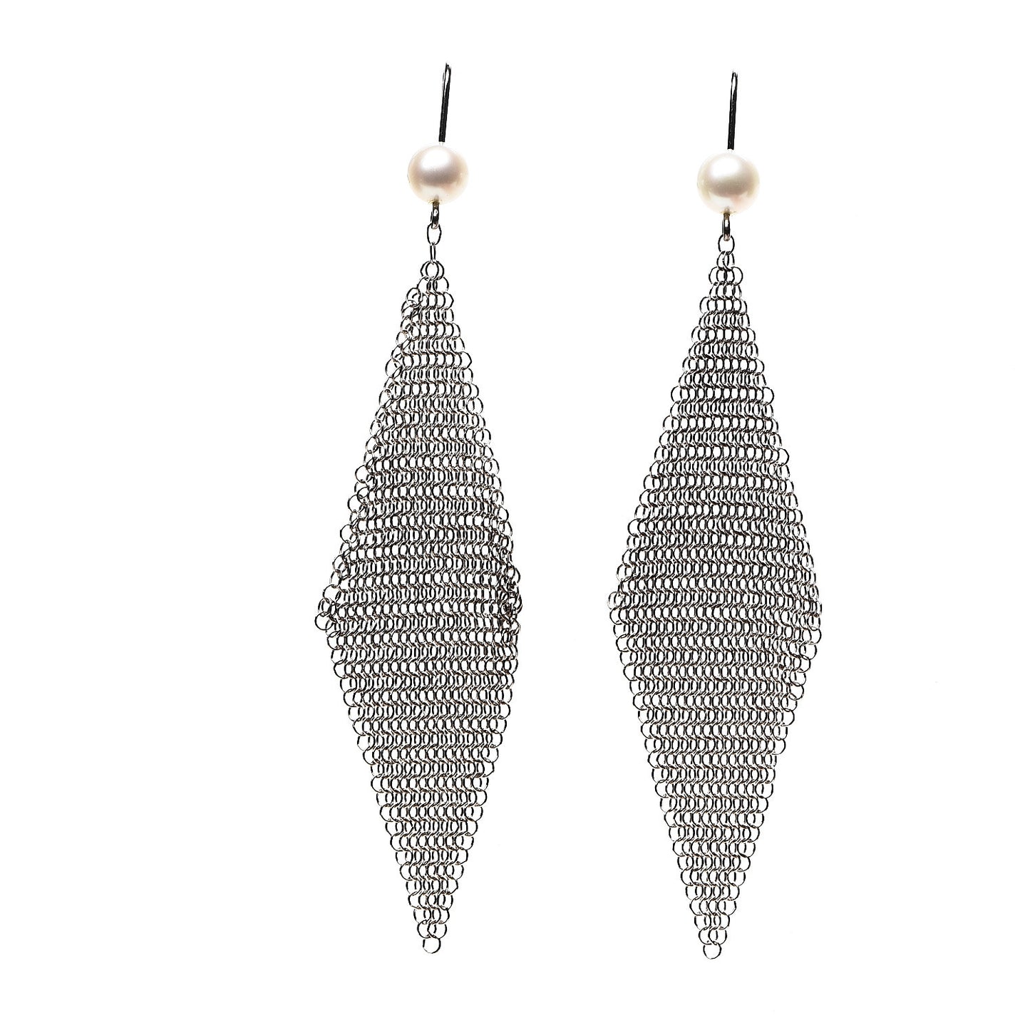 Sterling Silver Pearl Elsa Peretti Mesh Earrings