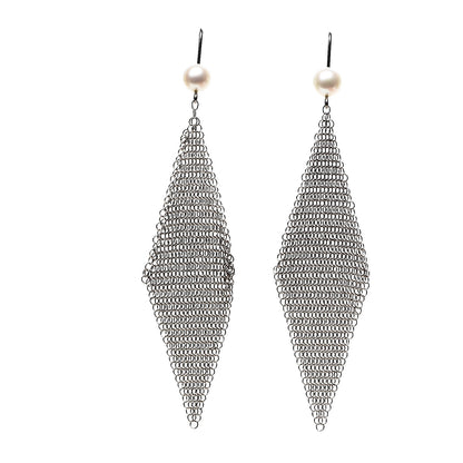 Tiffany Sterling Silver Pearl Elsa Peretti Mesh Earrings 1 of 4