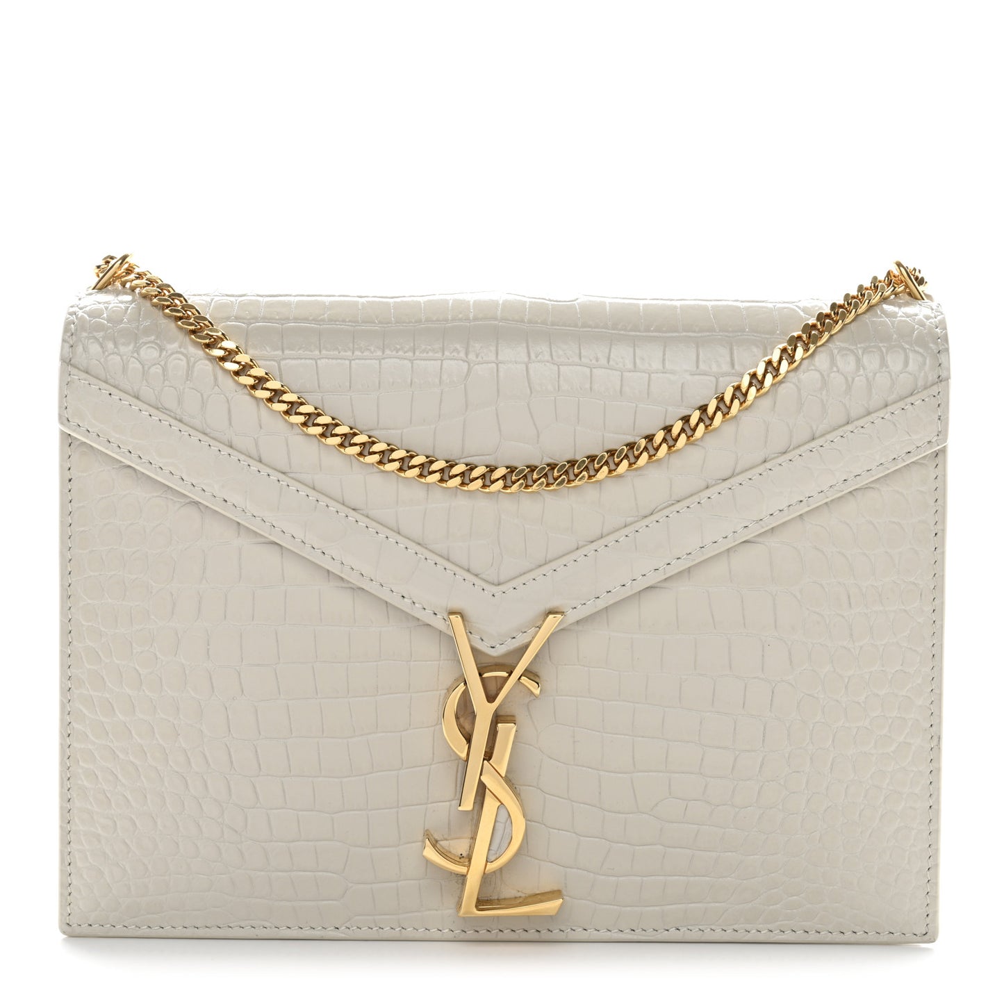 Calfskin Crocodile Embossed Monogram Cassandra Clasp Bag Crema Soft