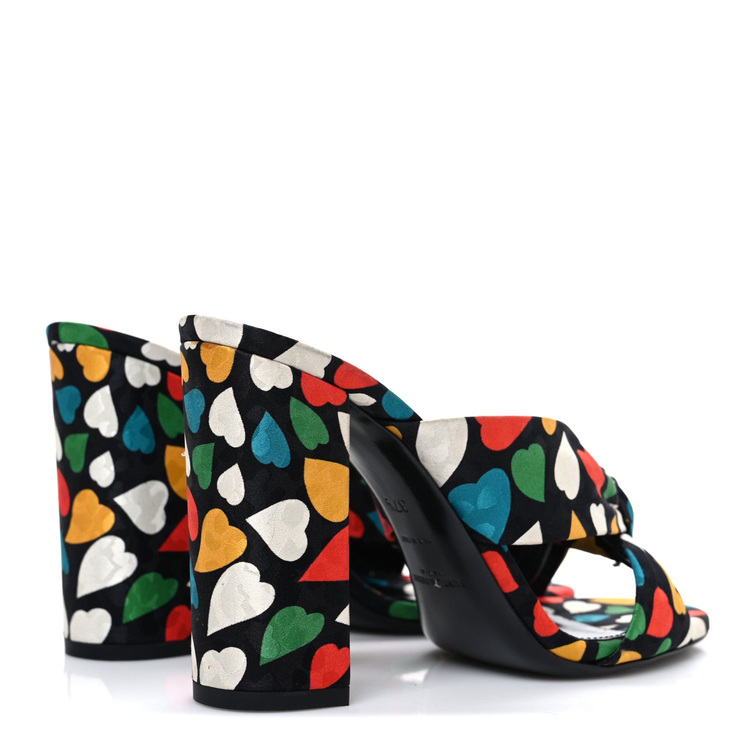Saint Laurent Satin Heart Bianca 100mm Knotted Mule Sandals 37.5 Black Multicolor 5 of 12