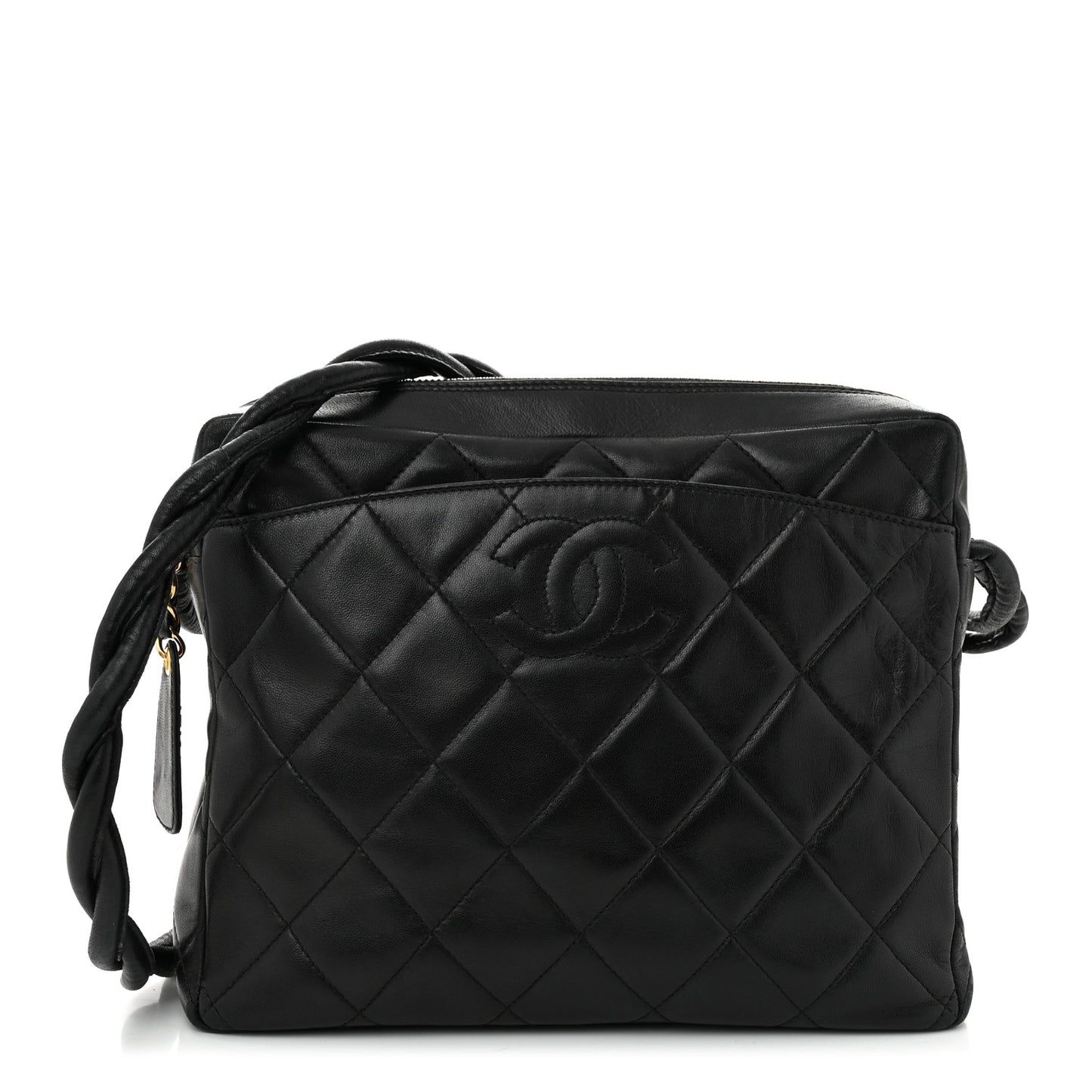Lambskin Quilted Messenger Bag Black