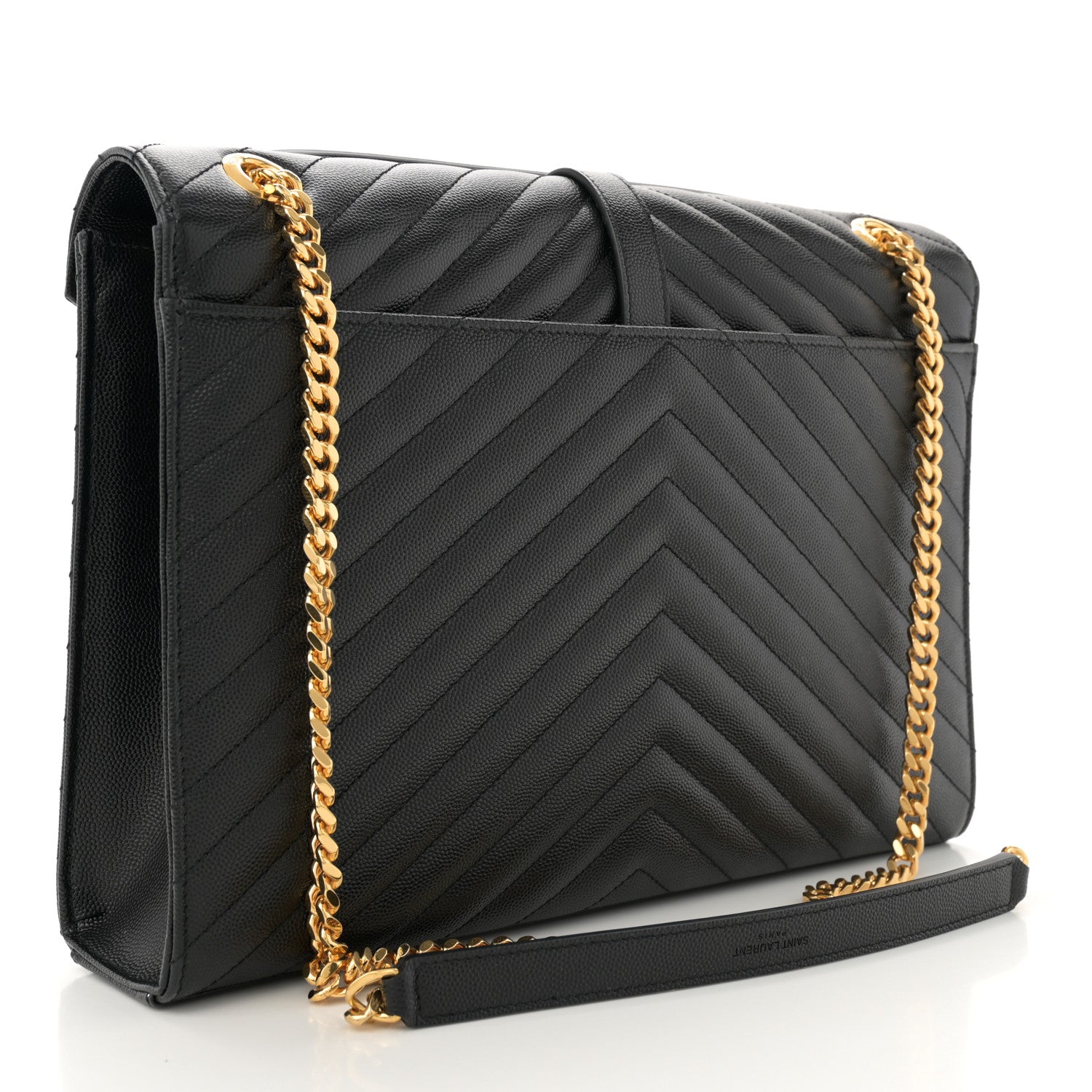Saint Laurent Grain De Poudre Matelasse Chevron Large Monogram Satchel Black 3 of 10