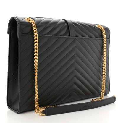 Saint Laurent Grain De Poudre Matelasse Chevron Large Monogram Satchel Black 3 of 10